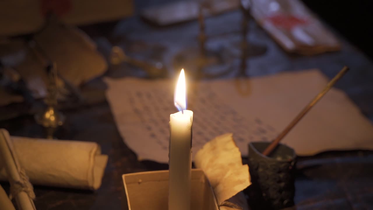 papel de época histórico y imagen a la luz de las velas.