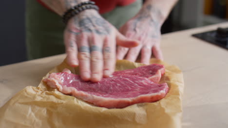 applying oil to steak before cooking