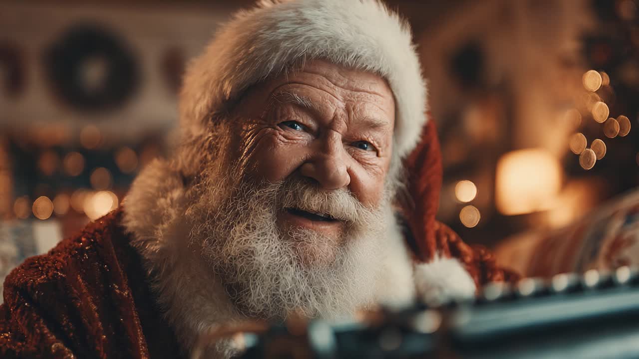 Babbo Natale gioioso che si gode un momento di festa, diffondendo allegria e felicità tra le bellissime decorazioni natalizie in un'atmosfera accogliente e calorosa