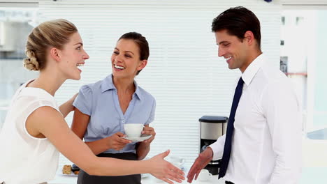 business people shaking hands at break time