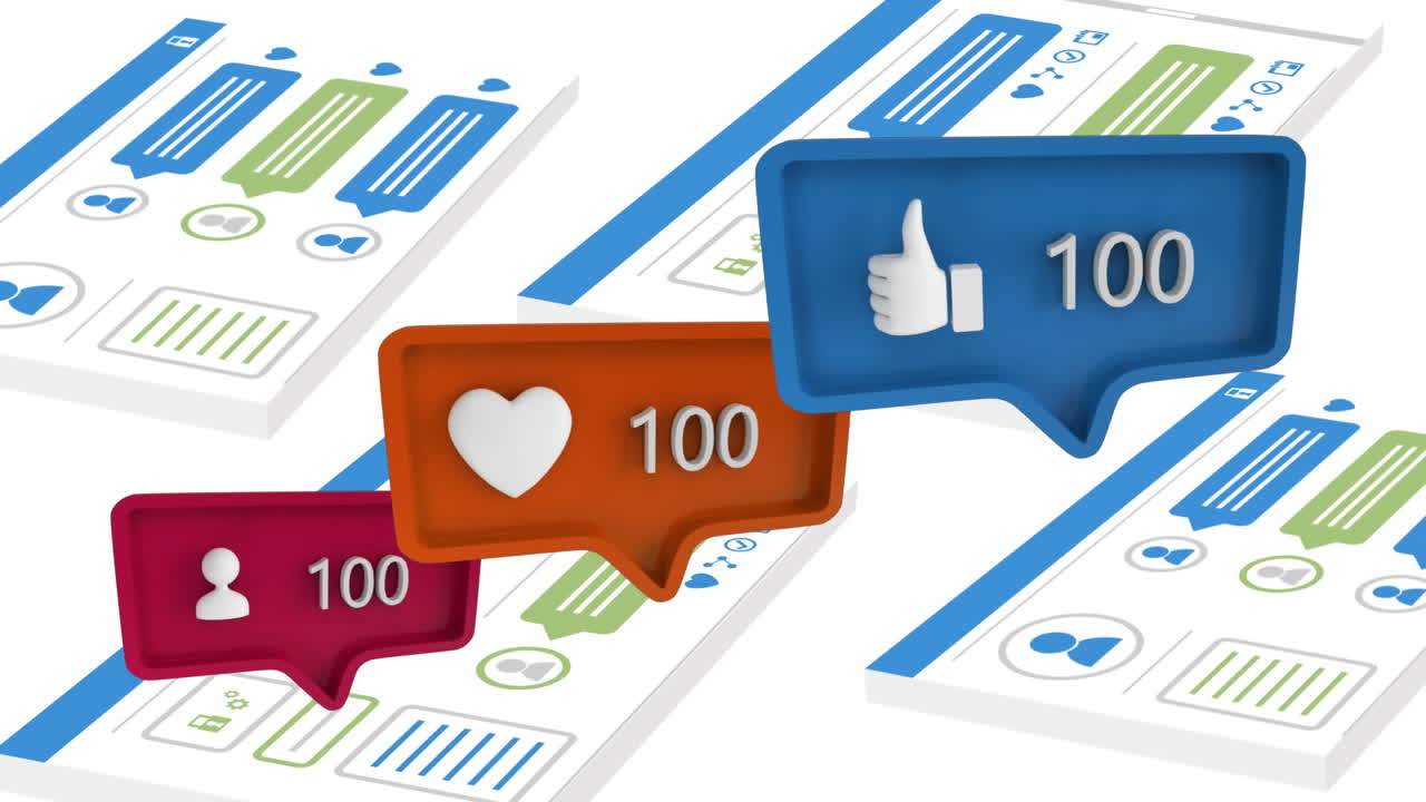 iconos con un número creciente en las redes sociales