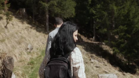 Hikers-Trekking-Over-Mountain-Trails-In-Dolomites,-Northeastern-Italy