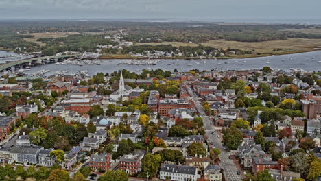 newburyport massachusetts aerial v2 cinematic birds eye view drone flyover and around downtown area capturing quaint townscape and merrimack river - shot with inspire 2, x7 camera - october 2021