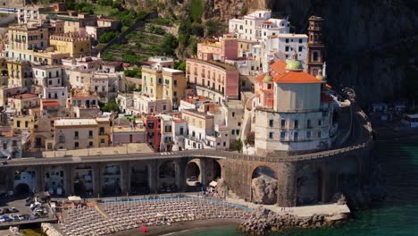 Beautiful-Aerial-View-Above-Atrani,-Italy