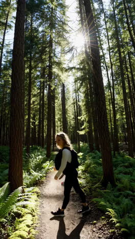 woman hiking in a sunny forest