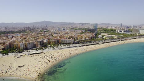 aerial view of barcelona beach and cityscape