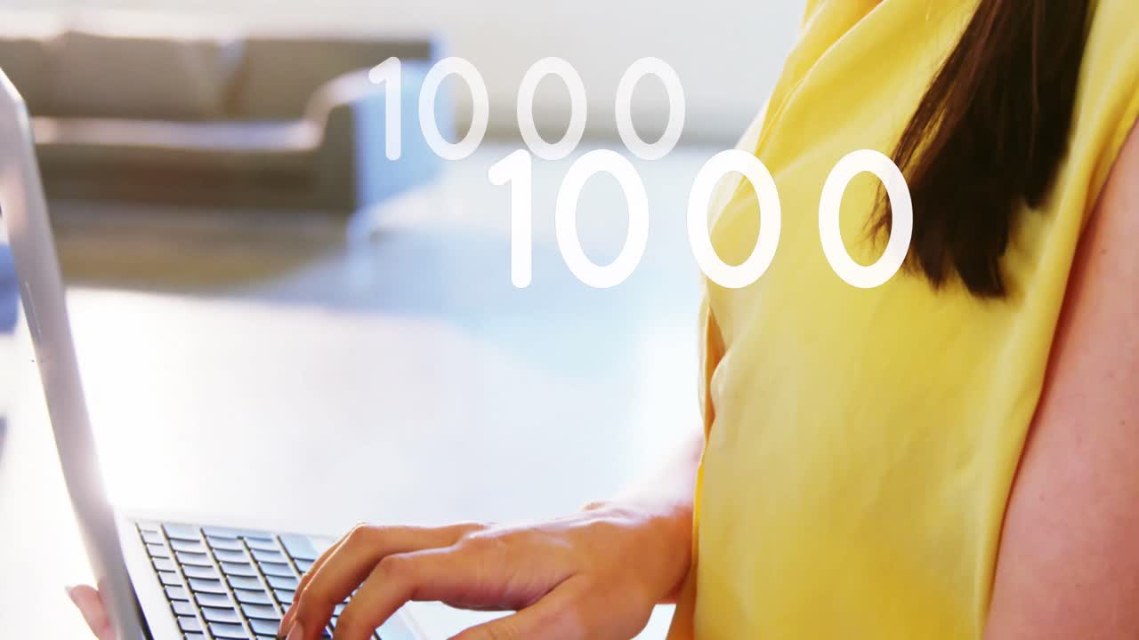 노트북을 사용하는 여성에 대한 증가하는 숫자의 애니메이션