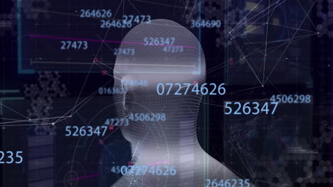 animación de procesamiento de datos con red de conexiones sobre modelo humano en fondo negro