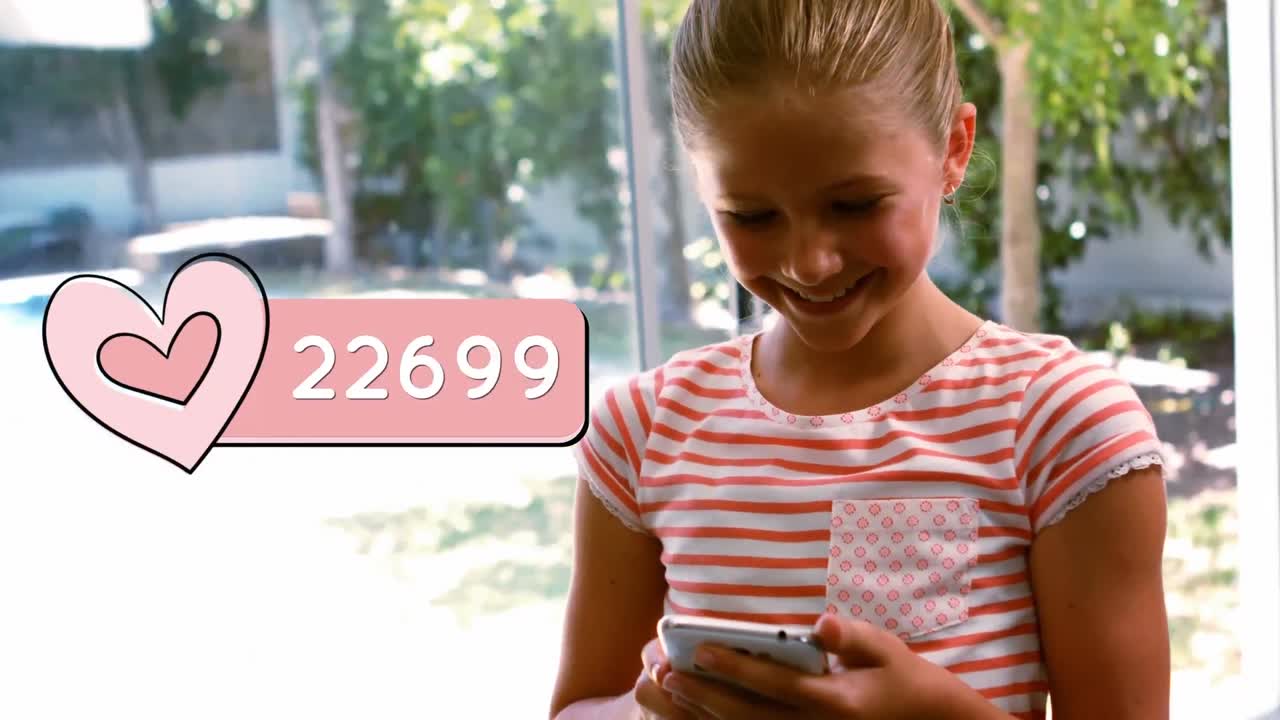 Little girl checking her hearts on social media