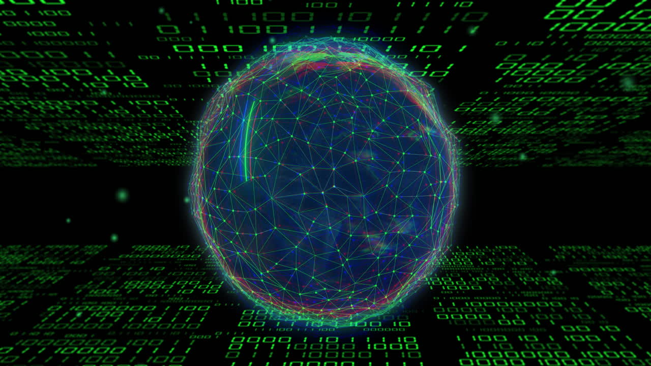 Animation of binary coding data processing over globe