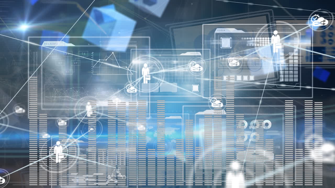 데이터 처리에 대한 아이콘으로 연결 네트워크의 애니메이션