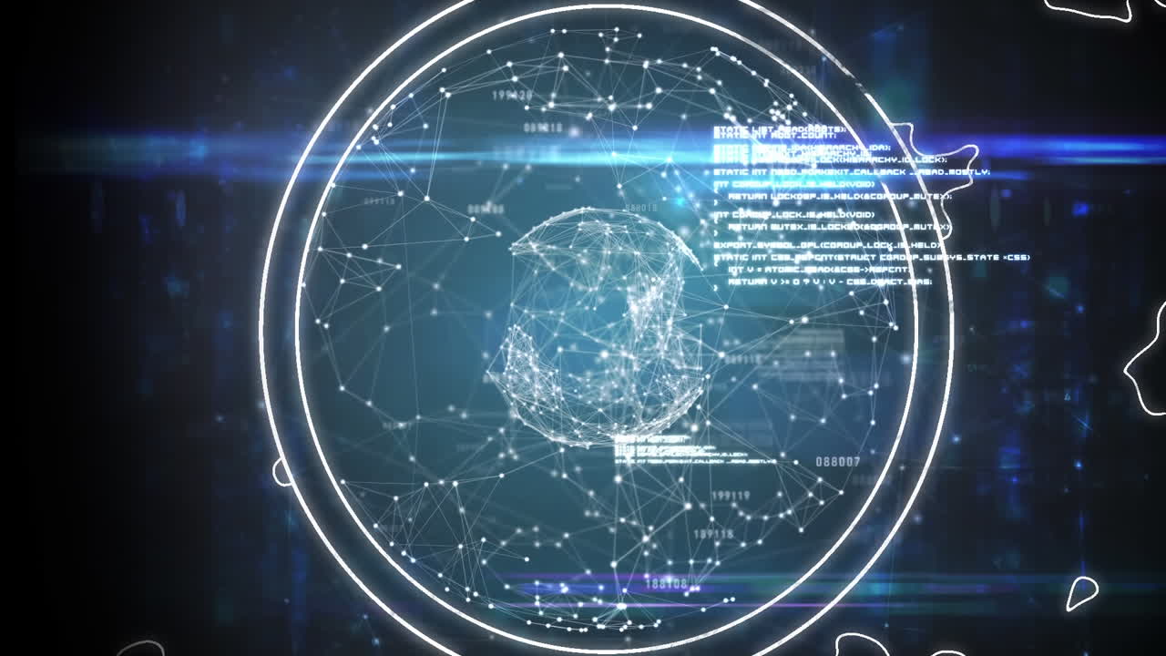 Animation of statistics processing and network of connections over globe