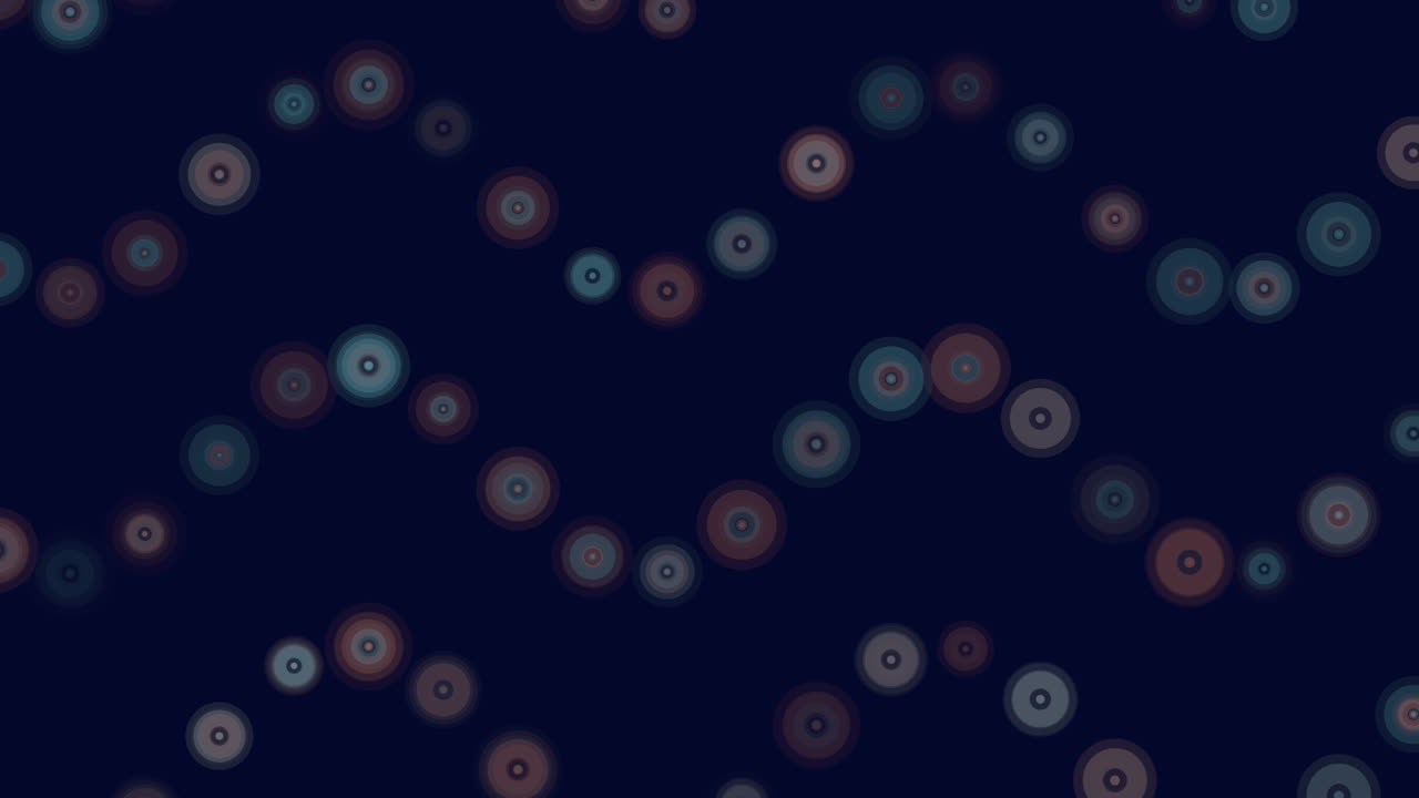 Neon rainbow abstract rings pattern in waves on black gradient