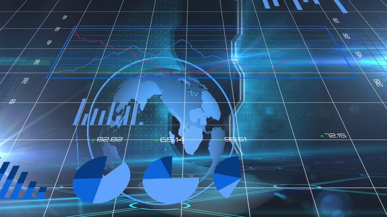 Animation of statistics and data processing over globe and grid