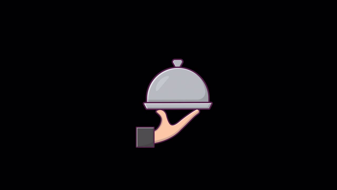 Animated Hand Holding a Silver Cloche on a Tray