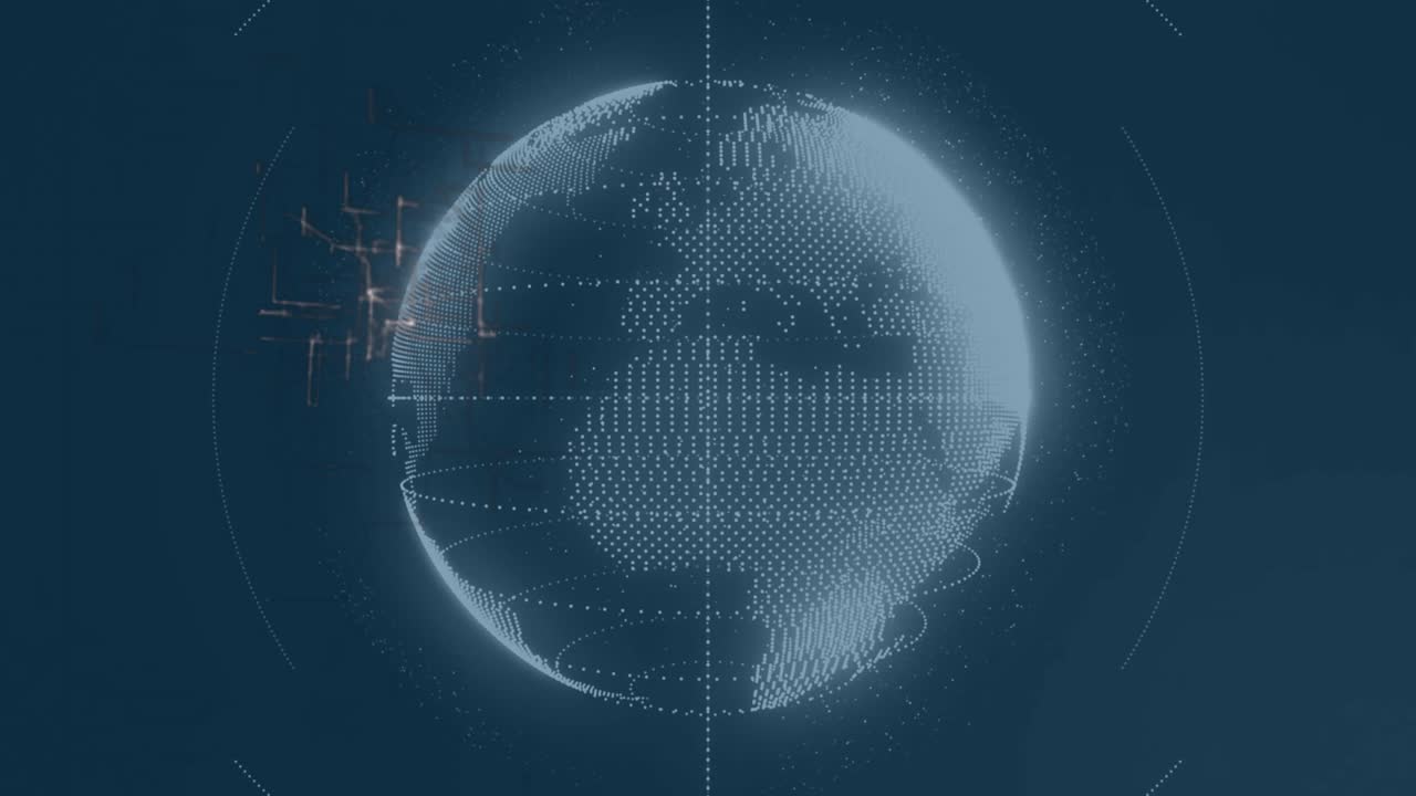 Animation starting, globe rotating with cloud rising, MACHINE LEARNING title scaling up showing AI