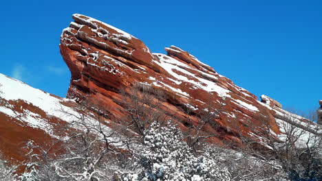 red rocks park amphitheater denver frozen fresh snow powder early sunrise winter colorado rocky mountain peak morrison music view landscape slow cinematic slider