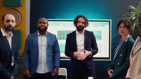 group of enterprise colleagues meeting in a boardroom office