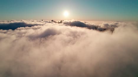 aerial above moving clouds, madeira, portugal