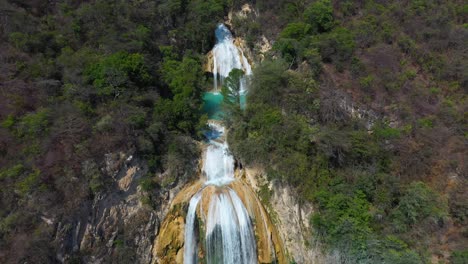 tropical waterfalls in exotic mexico mountainside, el chiflon, 4k aerial view