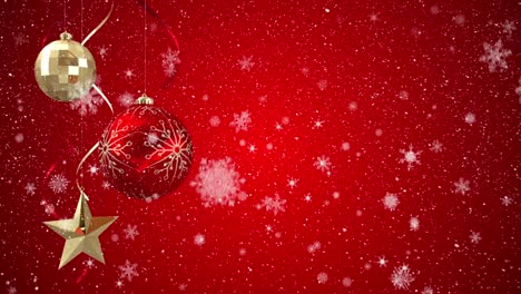 Digital-animation-of-Christmas-ornaments-against-red-background-4k