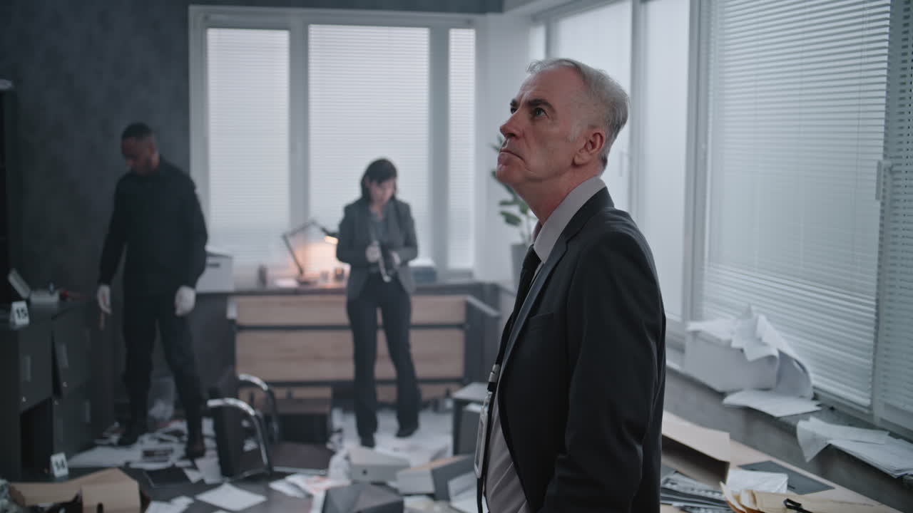 investigación de la escena del crimen en la oficina