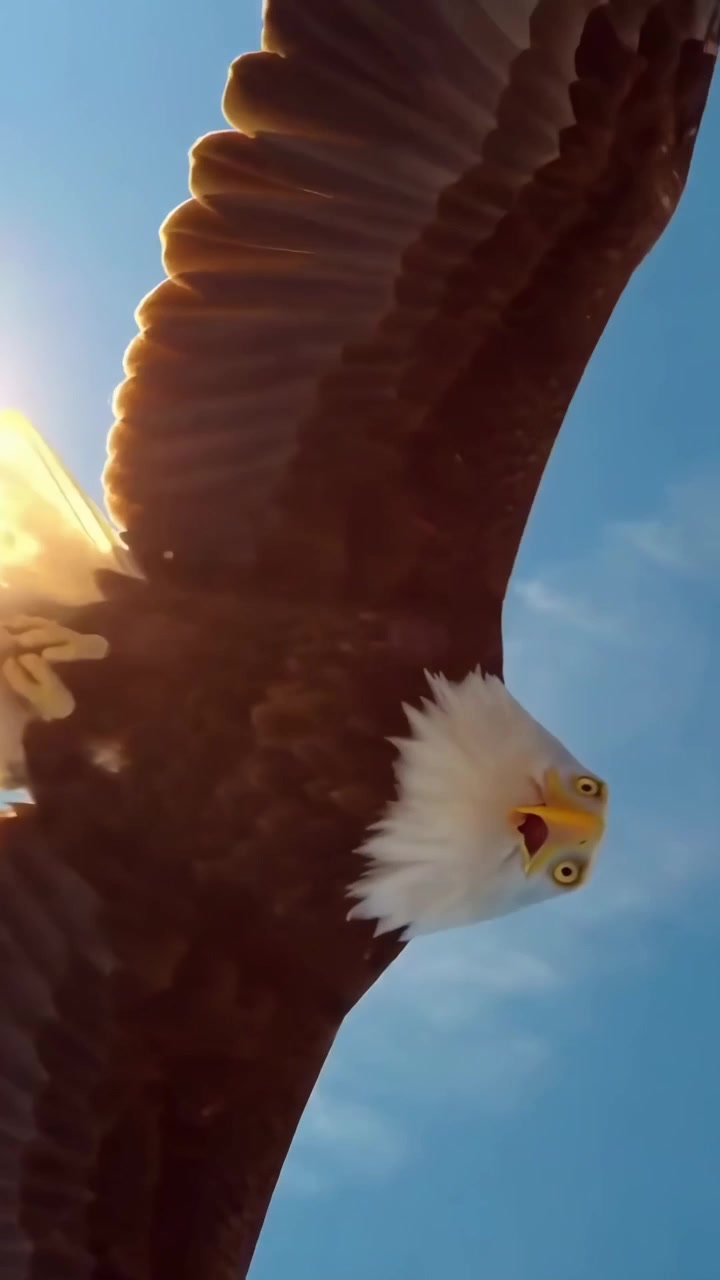 Maestosa aquila calva che si libra sopra le montagne al tramonto