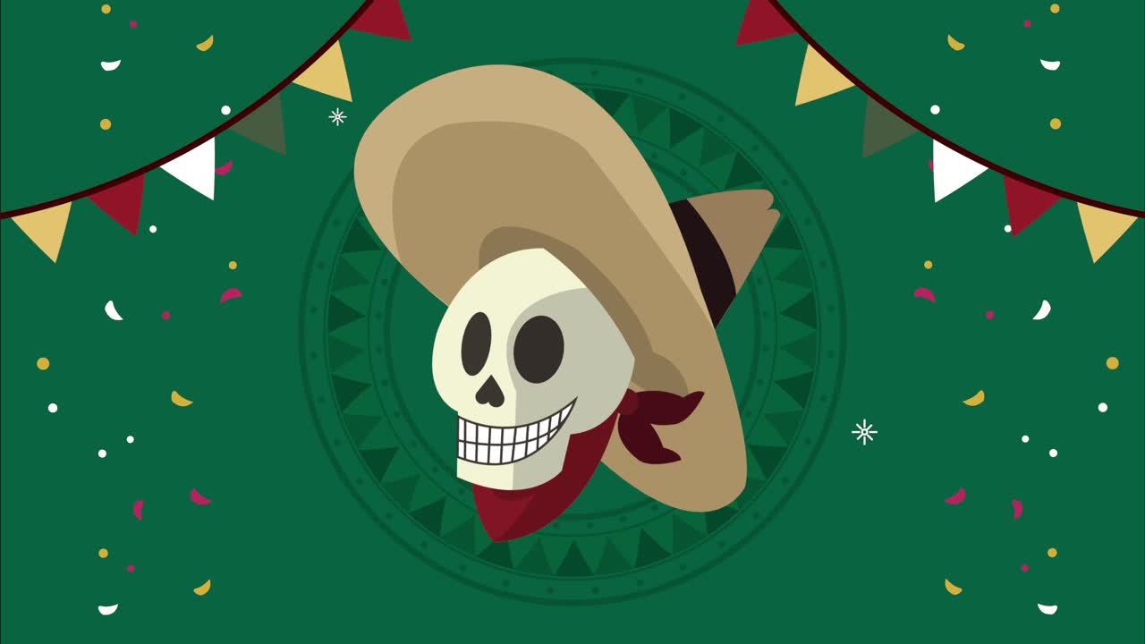 cráneo de vaquero mexicano con guirnaldas