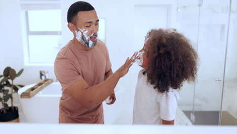 Man,-child-or-learning-of-shaving-face-with-foam