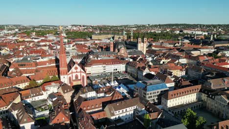 wuzburg city germany drone aerial view low angle 4k sunset