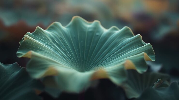 Shifting light causing fan-shaped green form displaying fine veins on coral substrate