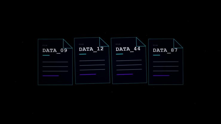Digitale filikoner som organiseres og justeres på mørk bakgrunn