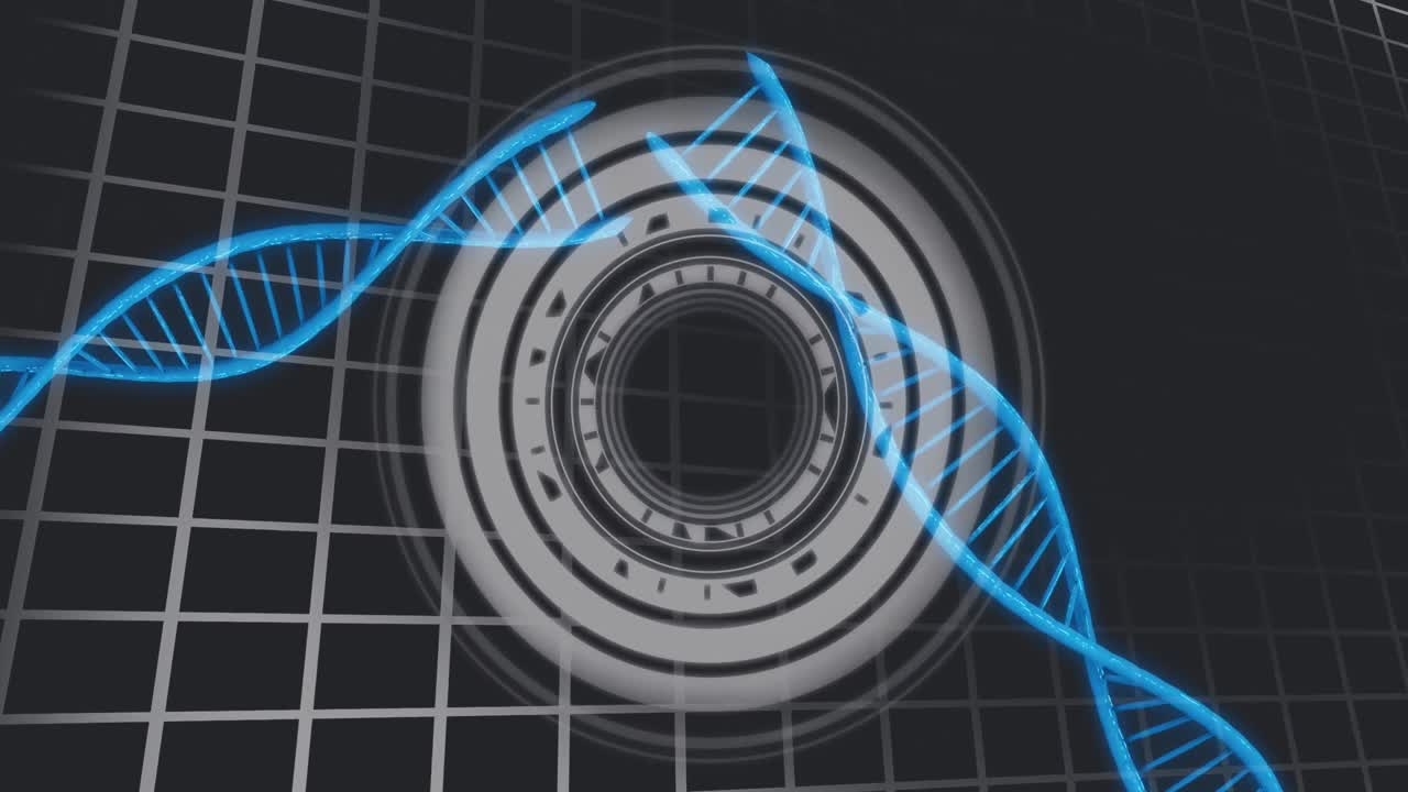 dna와 검은 바탕 위의 처리 원의 애니메이션