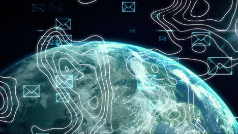 animación de formas e iconos de sobres en todo el mundo