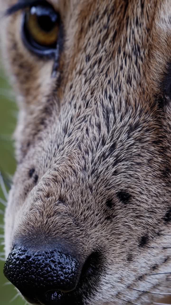 Close-up video of a dog's wet nose, captured from a low angle, highlighting texture and detail