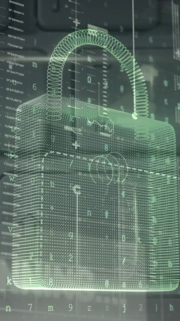 Animazione di lucchetto di sicurezza ed elaborazione dati su sfondo blu navy