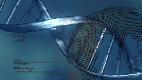 animación del procesamiento de datos digitales, globo sobre cadena de adn