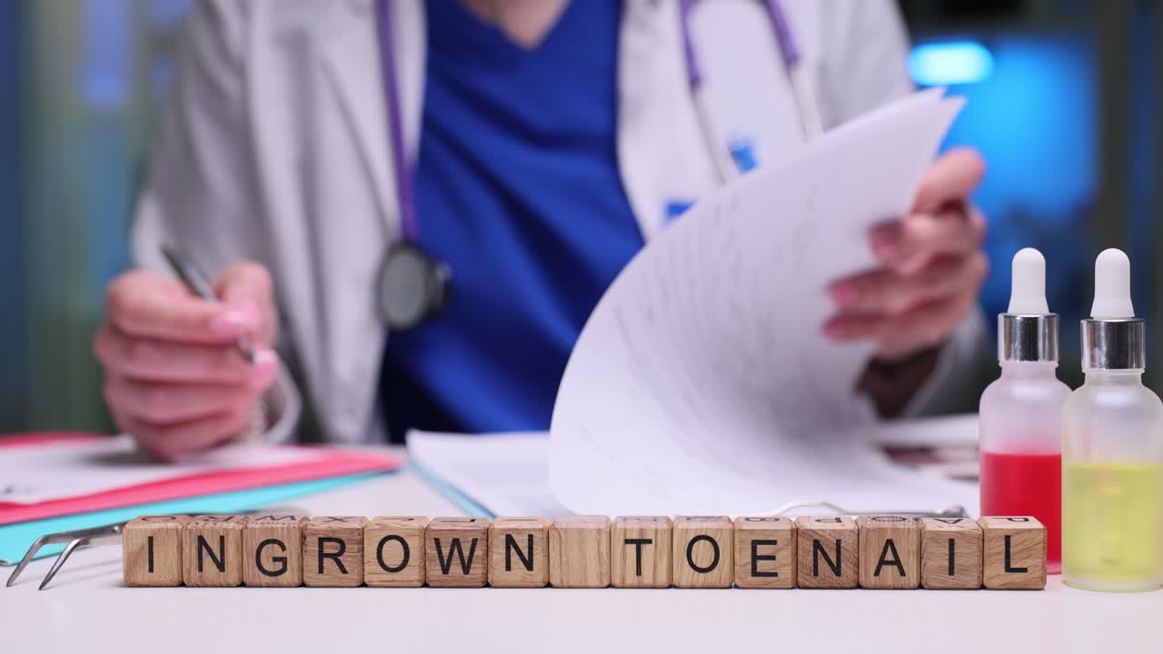Ingrown Toenail Word Blocks on Doctor's Desk