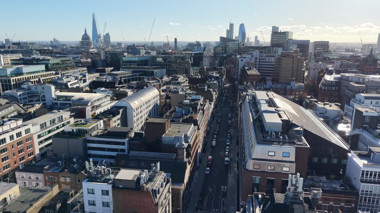 Hatton Garden,jewelry district, London UK drone push in shot