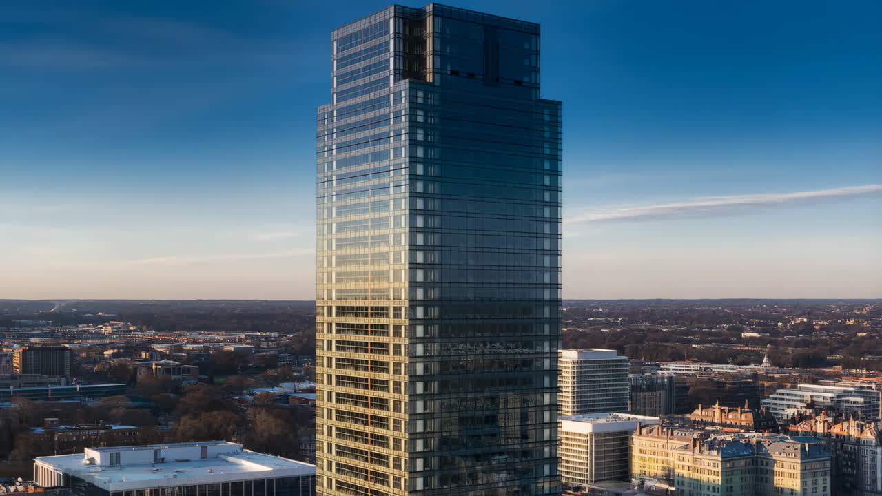 Modern Skyscraper in Cityscape at Twilight and Night