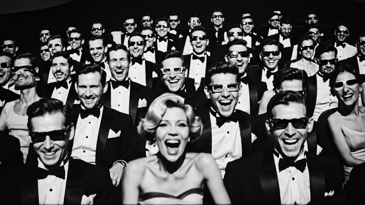 Laughing Audience at a Vintage Movie Theater