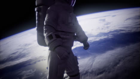 astronaut exploring outer space above earth during a spacewalk