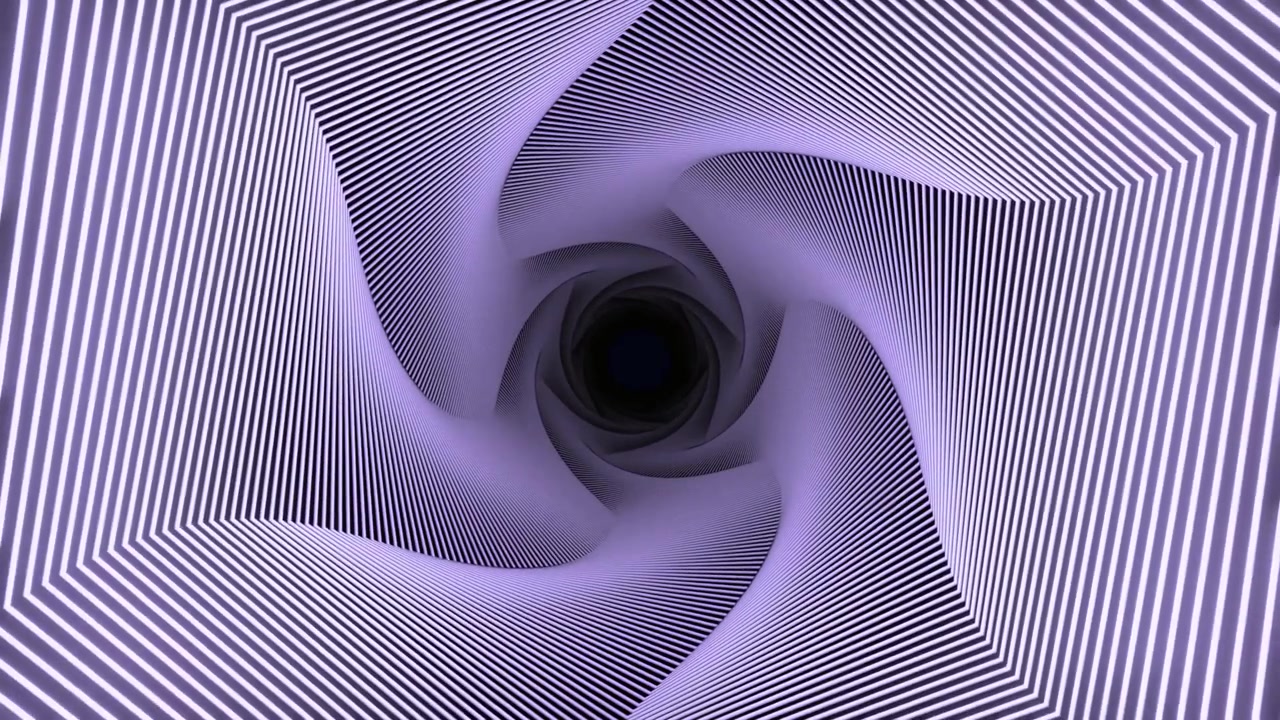 Abstrakti geometrinen tunneli pyörivillä hehkuvilla violeteilla viivoilla