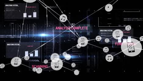 connectors moving and digital data on black background