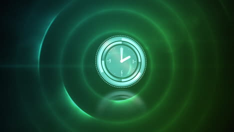 animación del reloj moviéndose sobre círculos verdes