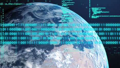 animación de codificación binaria y procesamiento de datos en todo el mundo