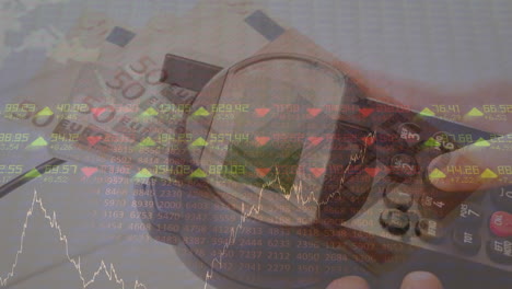 animación de terminales de pago sobre billetes, estadísticas y procesamiento de datos financieros