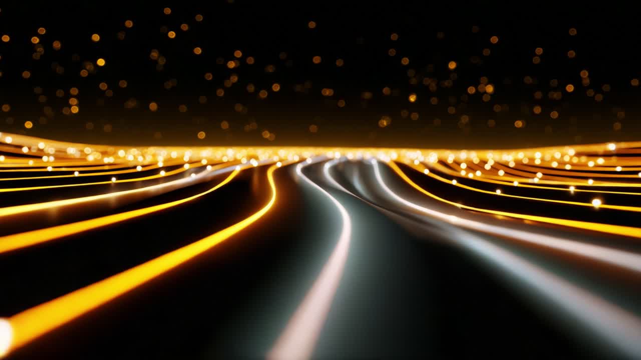 A mesmerizing sequence showcasing a captivating blend of glowing lines and shimmering lights, creating an ethereal atmosphere that evokes feelings of wonder and exploration through an abstract landscape