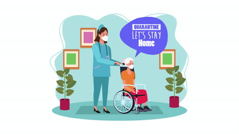 old woman in wheelchair with nurse stay at home for covid19 prevention method