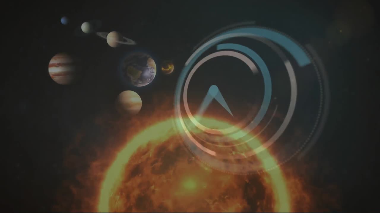 태양계, 행성 및 공간의 애니메이션 시계 티킹